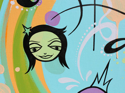 Detail of painting girl ink paint painting star