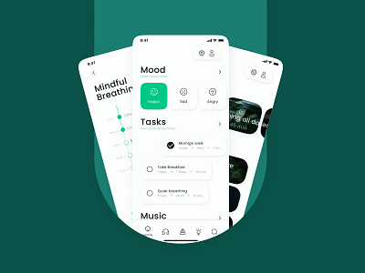 Mindy - Meditation app android app clean design green ios light meditation mindy minimalist mobile app peceful psychology ui ux