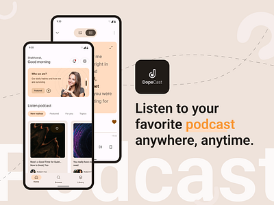 DopeCast - On-Demand podcast listening platform. app business clean design desktop dopecast interaction interface landing page minimal mobile app podcast product prototype sollution ui user ux watch web