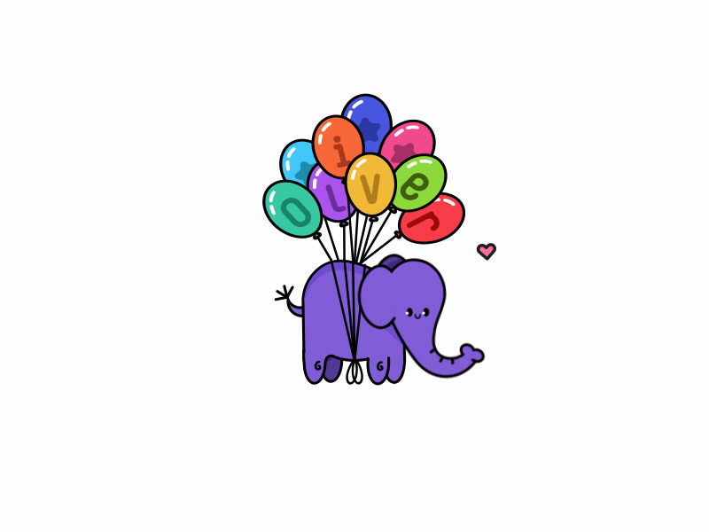 Elephants CAN fly 2d after effect animation app balloon balloons branding character design elephant fly flying heart icon intro logo motion design sticker trunk web