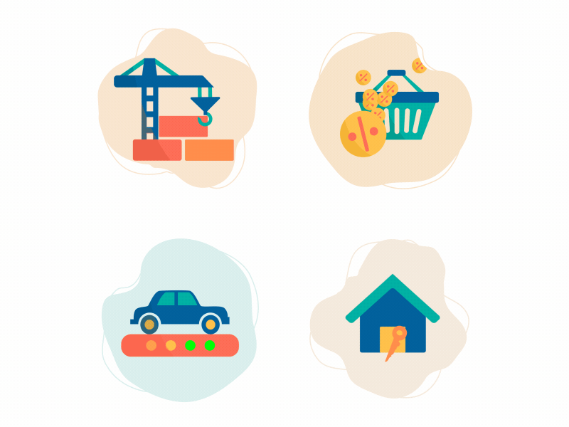 Icons (part2) 2019 2d animation app bag car car show crane discount gif animated house icon icon set icons key motion motiongraphics percent vector web