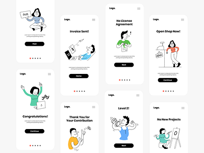 Startups and entrepreneurs mobile illustrations