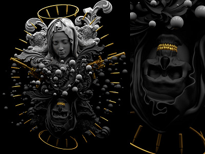 Love & War {Detail} 3d black c4d concept design gold skull