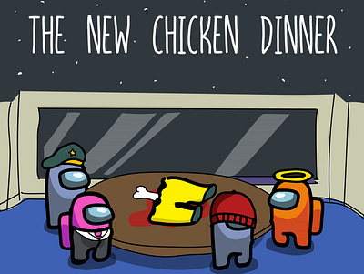 Among us among us chicken dinner hand drawn illustration pubg