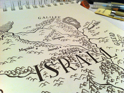 Map of Israel Ink cartography handmade ink israel lettering map