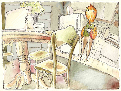Cincinnati Apartment apartment bird illustration kitchen painting watercolor watercolors