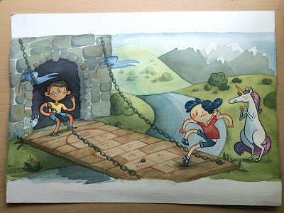 KinderCare Games - Hopscotch castle children fantasy hopscotch illustration kids unicorn watercolor