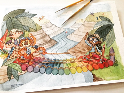 KinderCare Art - Crayons art bridge children crayon fantasy illustration ink jungle kids tiger watercolor