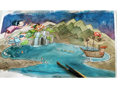 KinderCare Literature - Neverland art children fantasy illustration ink kids literature neverland peter pan pirates watercolor