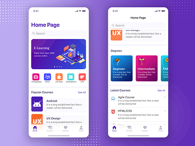 E learning IOS app Homepage