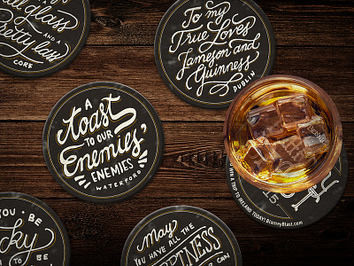 Bennigan's Coasters bennigans coaster collateral irish lettering toast whiskey wood