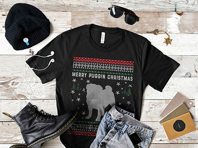 Pugs Christmas t-shirt design