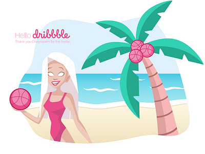 Hello Dribbble! debut design dribbble firstshot girl hello dribble illustration palm