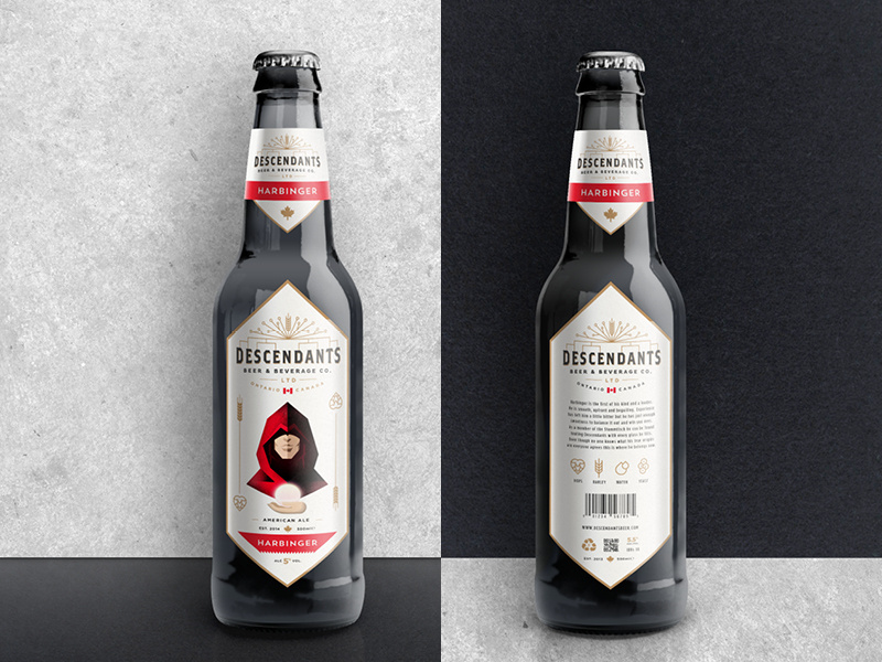 Descendants Beer Label geometric vintage red white black canada harbinger design label beer descendants