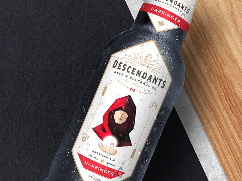 Descendants Beer Label geometric vintage red white black canada harbinger design label beer descendants