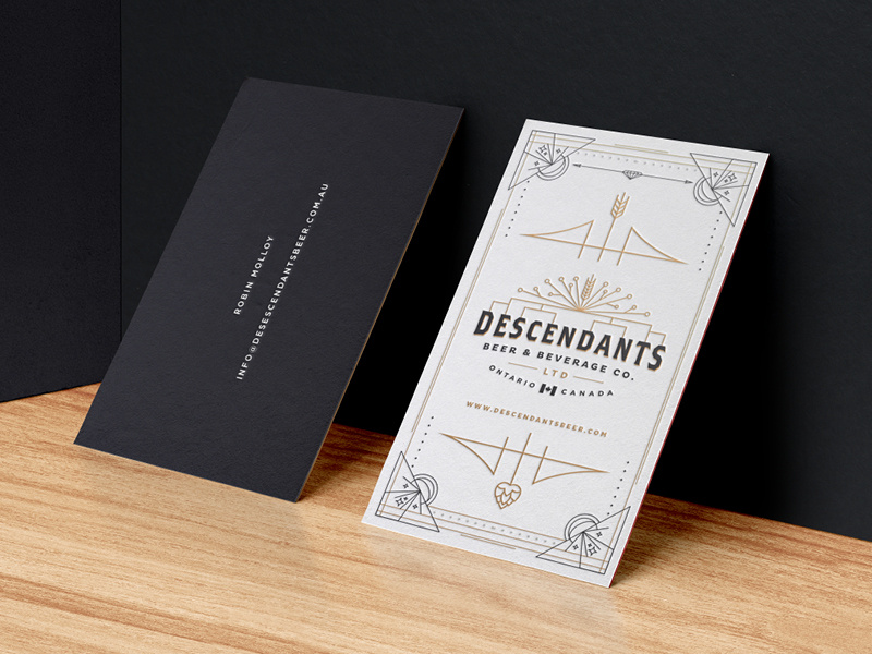 Descendants Beer Business Cards card business canada vintage retro wheat tree family logo beer descendants