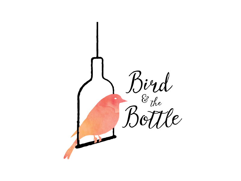 Bird and the Bottle Logo 2 cursive feminine swing cage typography icon feather orange black logo bottle bird