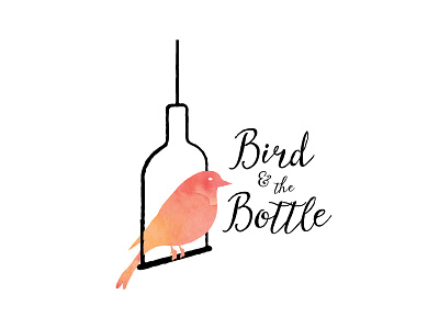 Bird and the Bottle Logo 2 bird black bottle cage cursive feather feminine icon logo orange swing typography