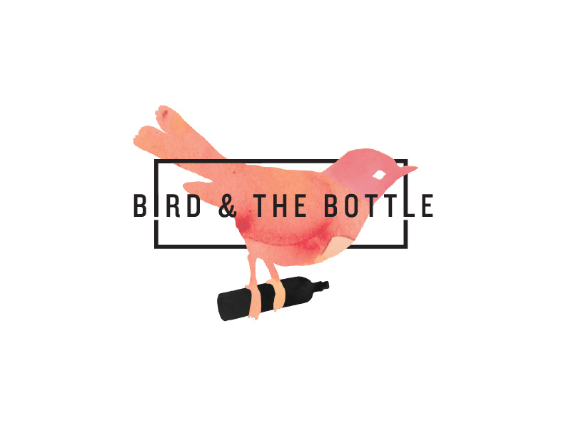 Bird and the Bottle Logo 4 around wrap black border typography watercolour orange pink logo bottle bird
