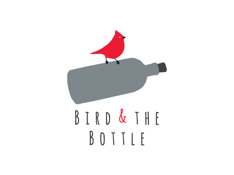 Bird Bottle Logo Design flask sparrow typography drawn hand flat grey red logo bottle bird