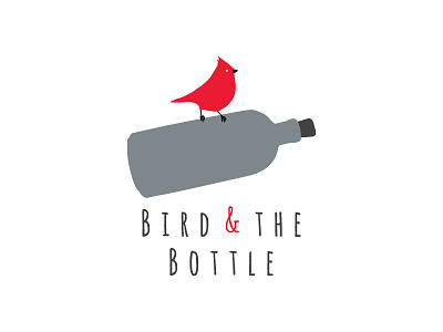 Bird Bottle Logo Design bird bottle drawn flask flat grey hand logo red sparrow typography