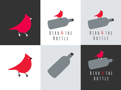 Bird and the Bottle Logo Elements bird bottle drawn elements flat grey hand icons logo red typography