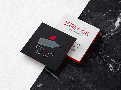 Bird and the Bottle Business Cards bird black bottle business card drawn flat grey logo red square white