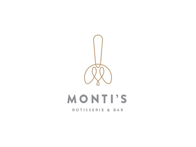 Monti's Rotisserie and Bar Logo Concept 1 bar bottle drinks elegant fork line loop m monogram montis rotisserie