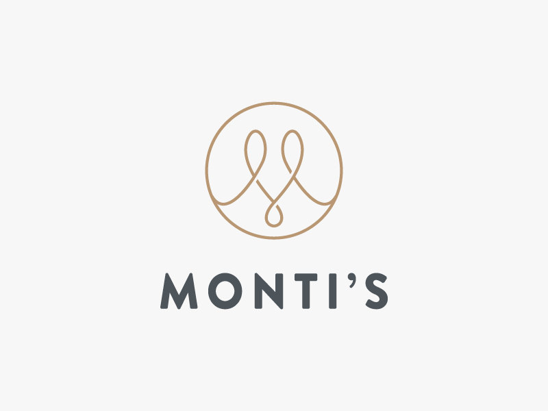 Monti's Rotisserie and Bar Logo logo single line elegant loop monogram m drinks bar rotisserie montis