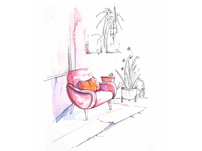 Watercolor interior sketch interior design interior sketch magdalena illustration magdalena żołnierowicz watercolor watercolor art watercolor render watercolor sketch