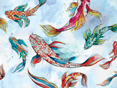 Koi Fish Watercolor Pattern Design abstract art design illustration illustration art koi fish pattern pattern design watercolor watercolor art watercolor painting watercolour