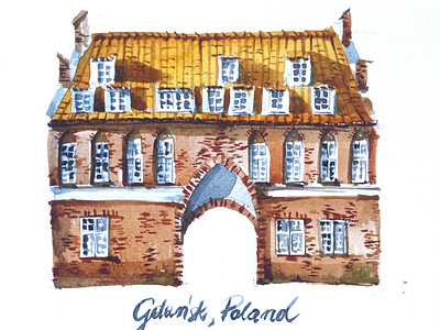 Watercolor Cow's Gate Gdansk architectural art architecture design illustration illustration art watercolor watercolor art watercolor painting watercolour