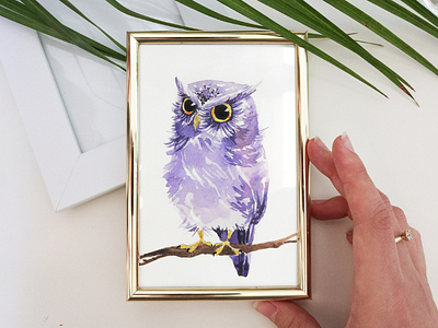 Watercolor Violet Owl