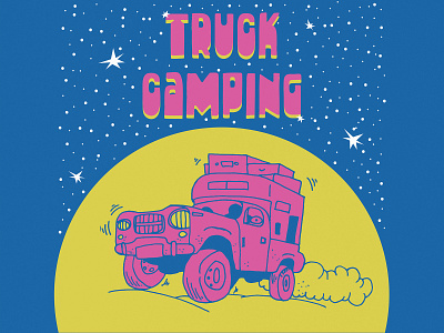 Truck Camper art camper campervan camping comic design drawing flat illustration illustrator minimal poster retro rv square summer truck vector