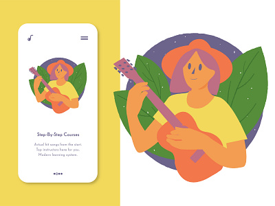 Girl with Guitar app art charachter design drawing flat girl illustration illustrator logo minimal typography ui ux vector web