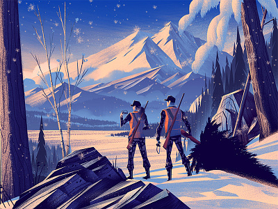 Field & Stream: First Hunt editorial family field and stream illustration mountains ocs outdoors retro vintage winter