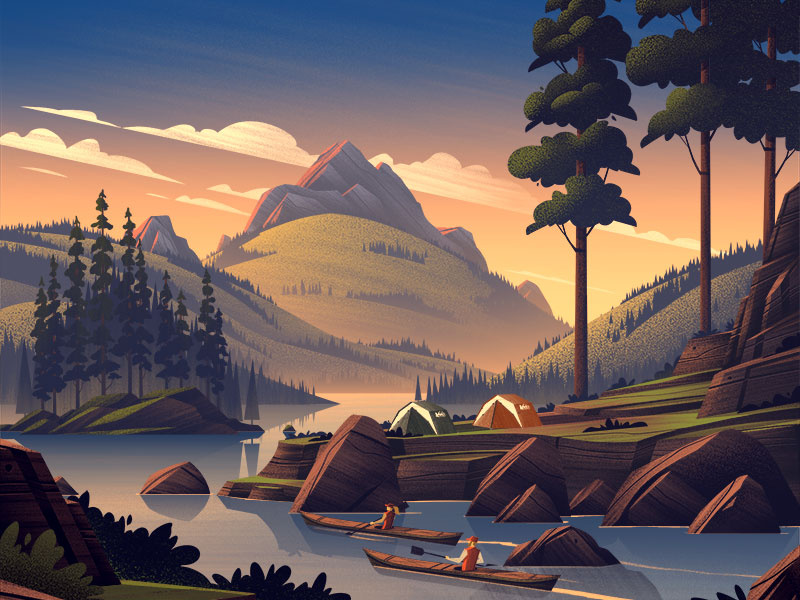 REI 4th of July retro vintage ocs illustration sunset mountains lake nature outdoors rei