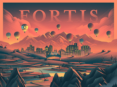 Fortis Construction city digital art illustration ocs outdoors poster retro urban vintage