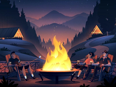 Devils Backbone Schwartz Bier Black Lager brian edward miller character craft beer firepit illustration mountains nature ocs orlin culture shop outdoors retro seasonal summer summer night vintage