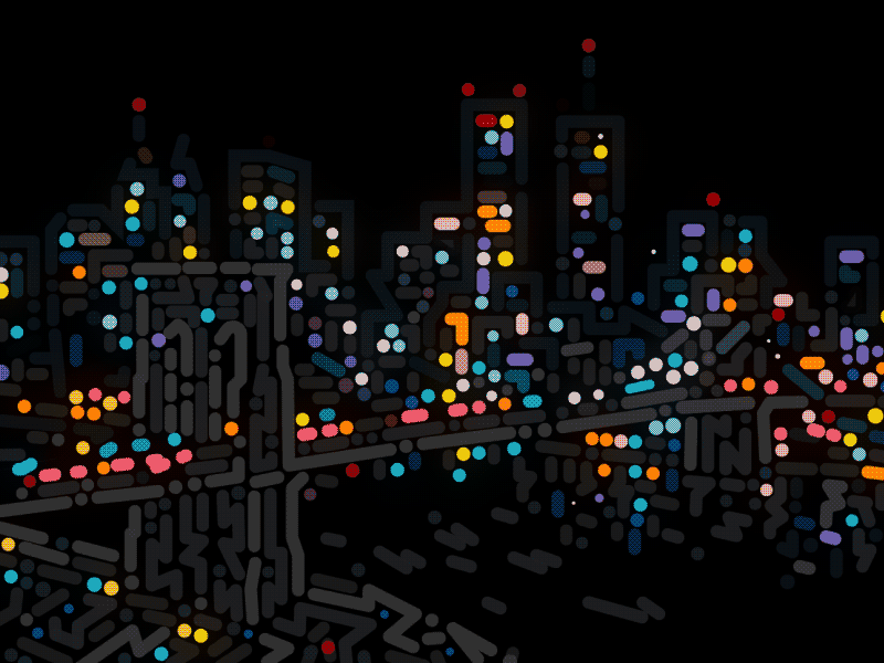 Puantilism # 1 New York 2d aftereffects animation basic flat gif illustration light city minimal motion mrfrukta newyork night city nyc shape type typography