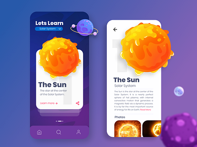 Learning app concept (UI Practice 02) 2019 colourful flat gradient gradients icon illustration kids learnig learning app minimal space trending ui ui design ux web