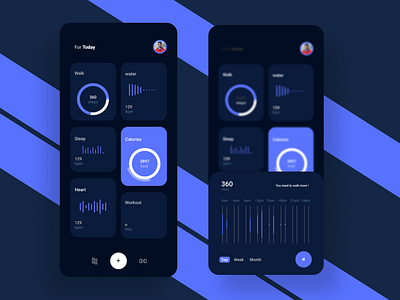 Health Monitoring App UI Concept Dark Mode (UI Practice 04) 2019 adobexd app design figma flat health app healthcare minimal mobile app monitoring dashboard trending ui ux