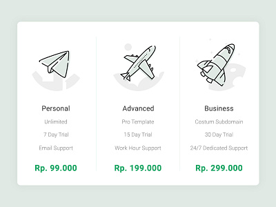Pricing Table jet plane paper plane pricing space ship