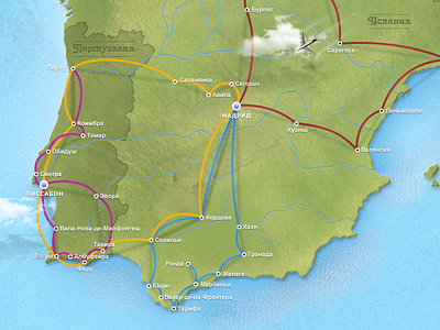 Routes of Spain and Portugal map portugal routes spain