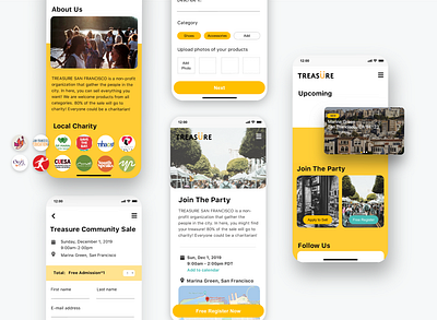 Treasure - non-profit organization concept app branding community design images local logo mobile non profit organization productdesign ui uidesign uiux user interface visual design yellow