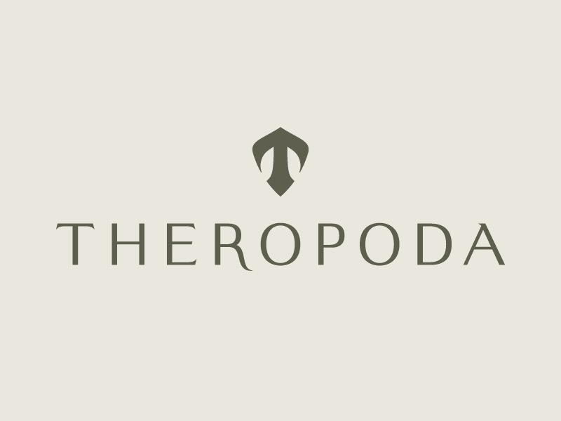 Theropoda - Symbol Concept arrow branding dinosaur expedition fossil lettering logo logotype monogram museum shield theropoda
