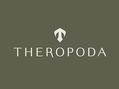 Theropoda - Logo Design arrow branding dinosaur expedition fossil lettering logo logotype monogram museum shield theropoda