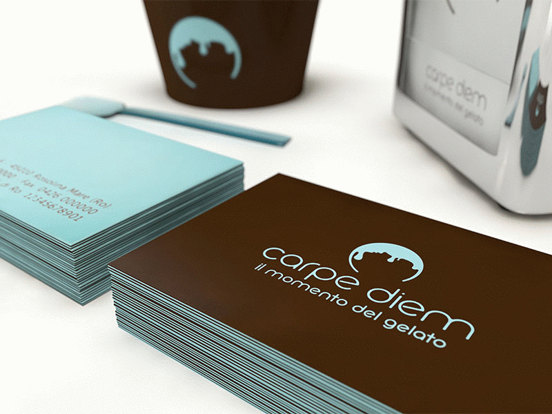 Carpe Diem branding hidden message ice cream logo design negative space stationery