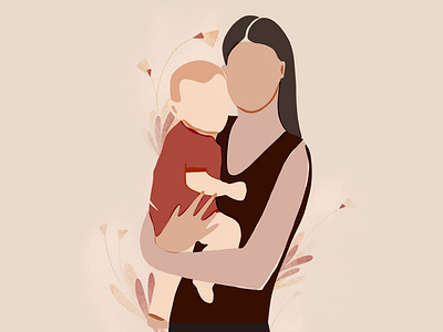 Mom and the baby. Flat-cut illustration.