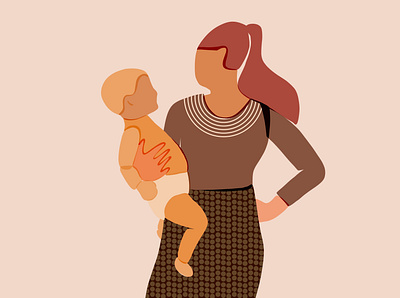 Mom and baby art illustration modern mom